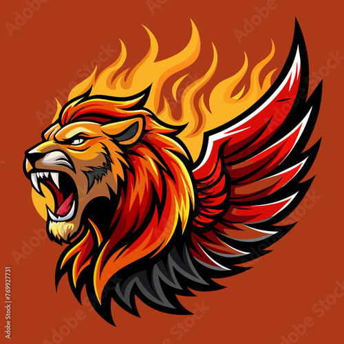 lion, Lion with wings on fire