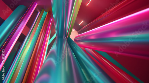 Vibrant Neon Lights in Futuristic Abstract Tunnel