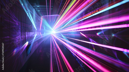 Inside laser lighting. A large number of multi-colored rays
