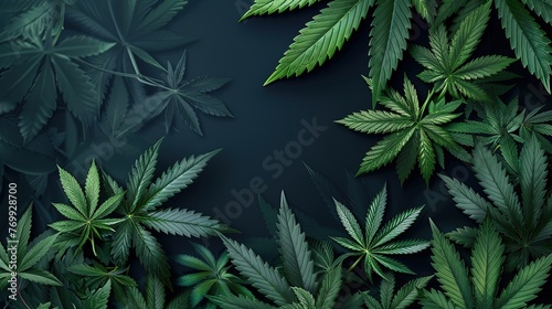Leaves of marijuana on a dark background. Ethereal allure  dark marijuana leaves.
