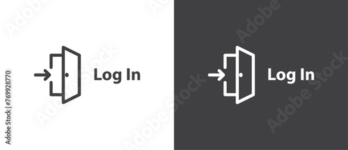 Siimple Login icon. Open the door symbol in trendy flat style, Login  icon isolated in black and white background.