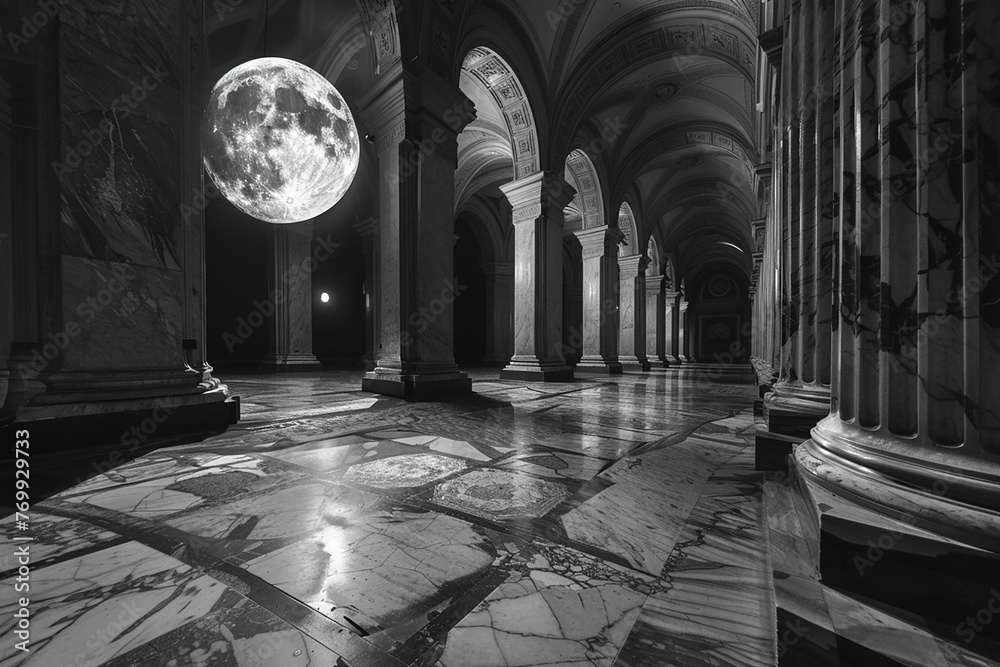  Marble bathed in moonlight, its silent elegance speaking volumes in the stillness of the night. 
