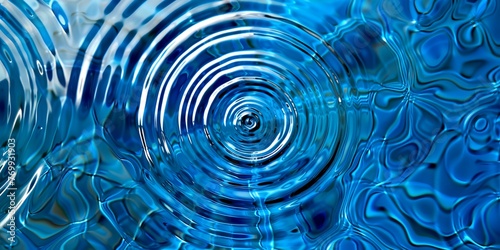 A blue water droplet with ripples in it