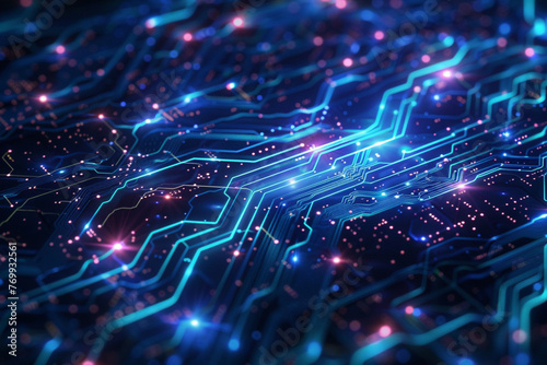 Quantum computer technologies concept. Futuristic blue circuit board background vector. Modern technology circuit board texture background design. Waves flow. Quantum explosion technology. 