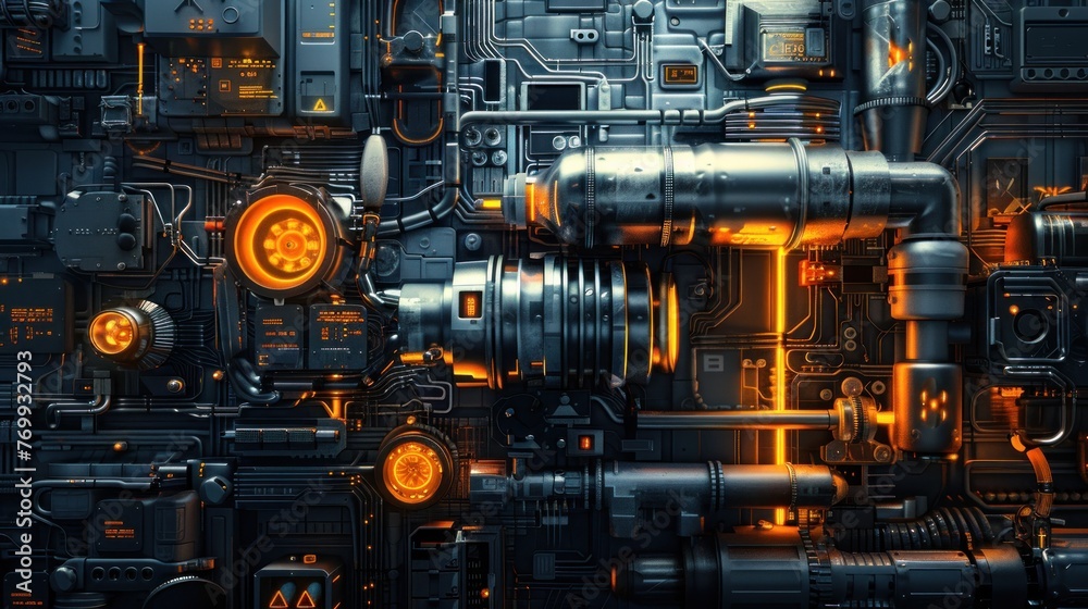 Intricate and detailed modern machine cyberpunk wall background AI generated image