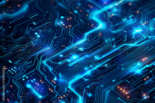 Quantum computer technologies concept. Futuristic blue circuit board background vector. Modern technology circuit board texture background design. Waves flow. Quantum explosion technology. 