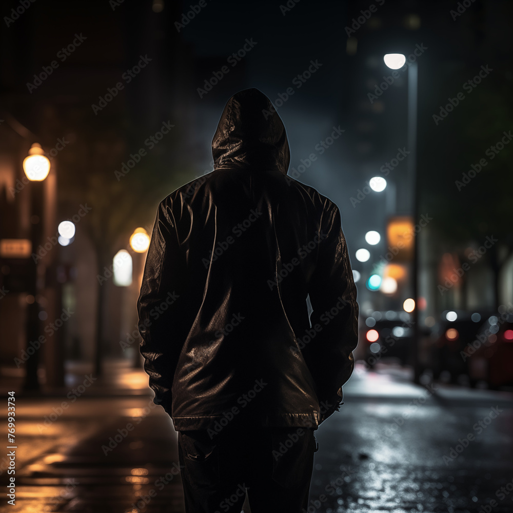 Man walking in New Jersey at night