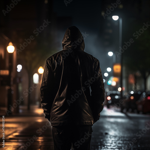 Man walking in New Jersey at night