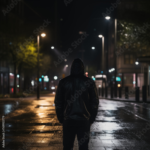 Shady person walking on a quiet street