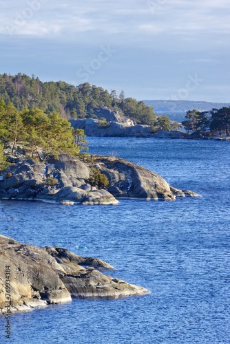 Photography View of Bjorno nature reserve on a nice winter evening in the Stockholm archipe