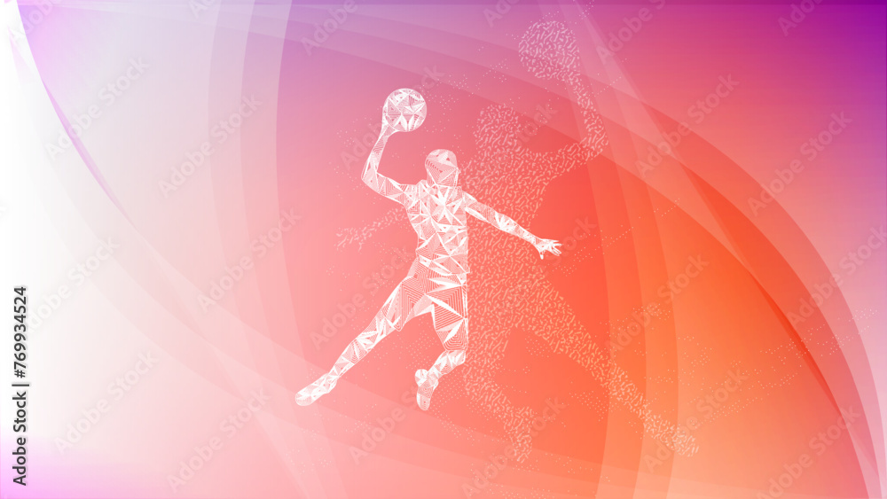Slam dunk action of a basketball player composed by line art technique