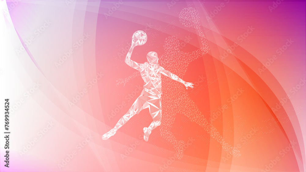 Slam dunk action of a basketball player composed by line art technique Slam dunk action of a basketball player composed by line art technique