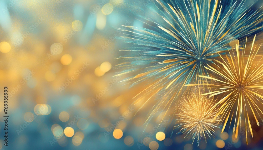 abstract background new year blue and gold fireworks and celebrating holiday copy space