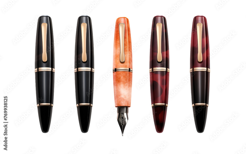 Four exquisite fountain pens with different designs displayed together