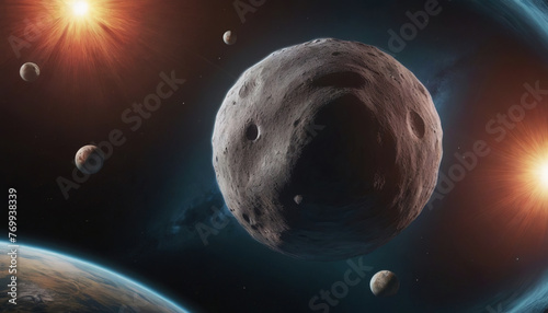 meteorite fly to the planet, asteroid crashes into the earth, destruction of planet earth, planet earth from outer space, earth in space photo