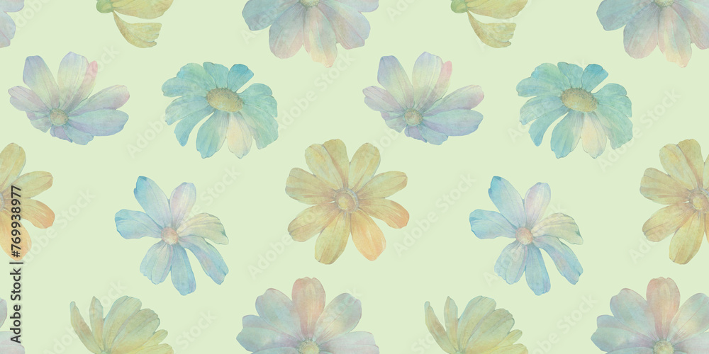 delicate watercolor flowers, seamless background, colorful flowers