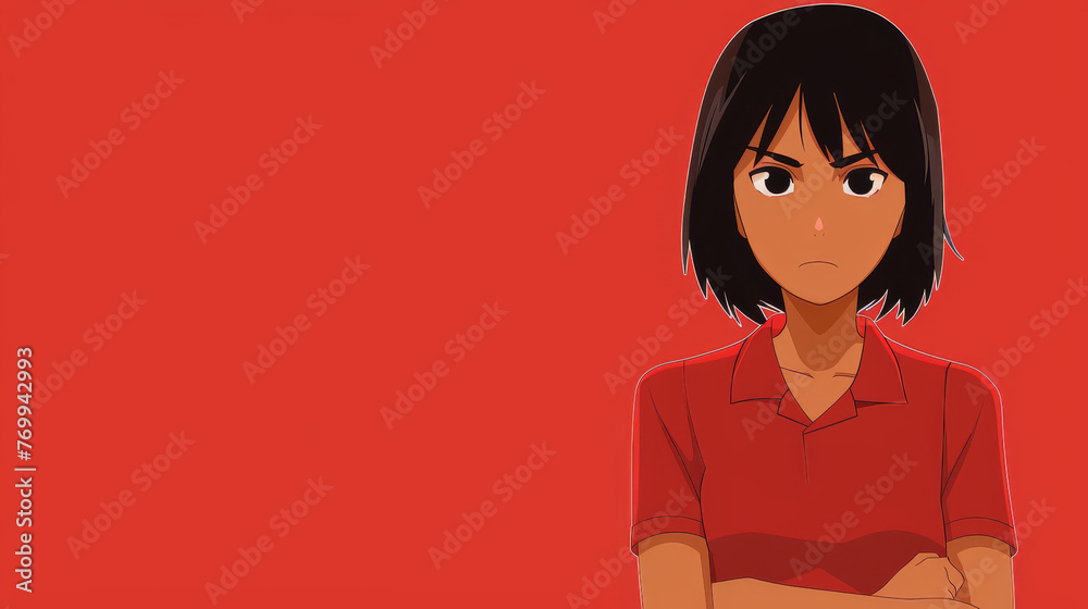 Confident Animated Female Character on Red Background Confident Animated Female Character on Red Background