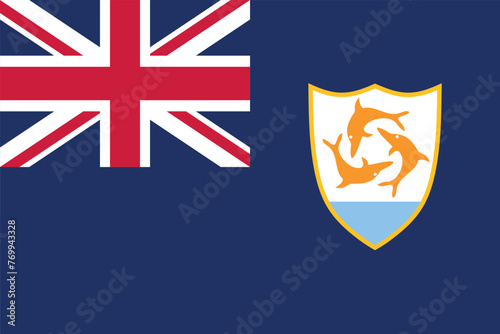 Flag of Anguilla. Anguillian blue flag with dolphins and UK flag. State symbol of the overseas territory of Anguilla.