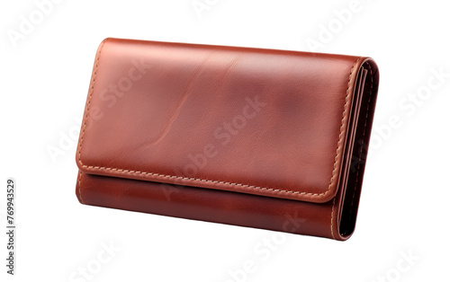 A luxurious brown leather wallet elegantly placed on a crisp white background