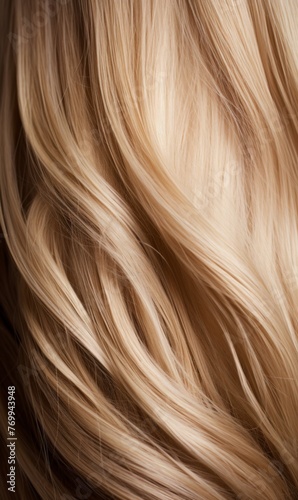 Extreme close-up shot of hair texture  with slight curves blonde with highlights 