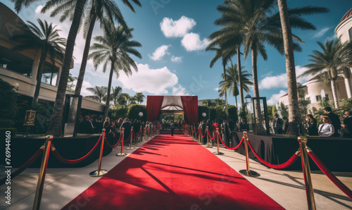 A private billionaires party with red carpet welcoming entrance for be part of an exclusive membership photo