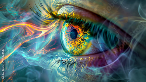 Vibrant Human Eye with Abstract Colorful swirl Patterns
