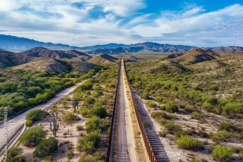 Border wall on border between USA and Mexico. 