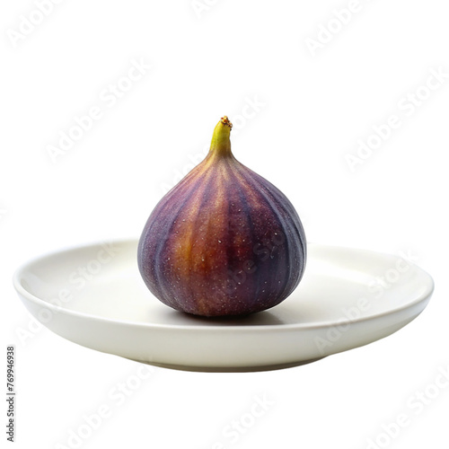 Ripe fig on a white plate. Isolated on a transparent background.