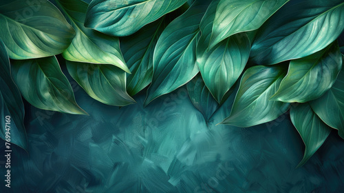 leaves of Spathiphyllum cannifolium, abstract green texture, nature background..