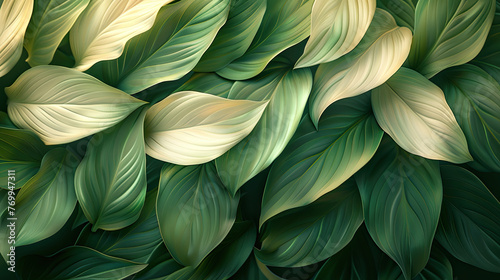 leaves of Spathiphyllum cannifolium, abstract green texture, nature background..