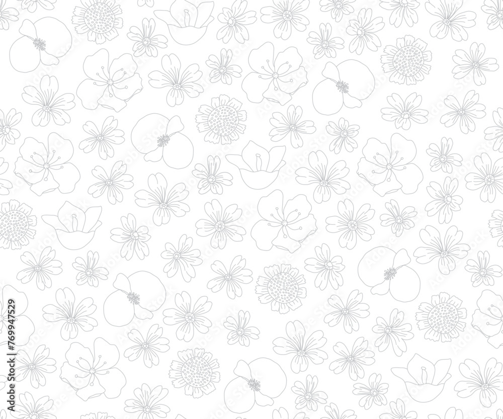 Naklejka premium Light Outline Floral Pattern on White Background