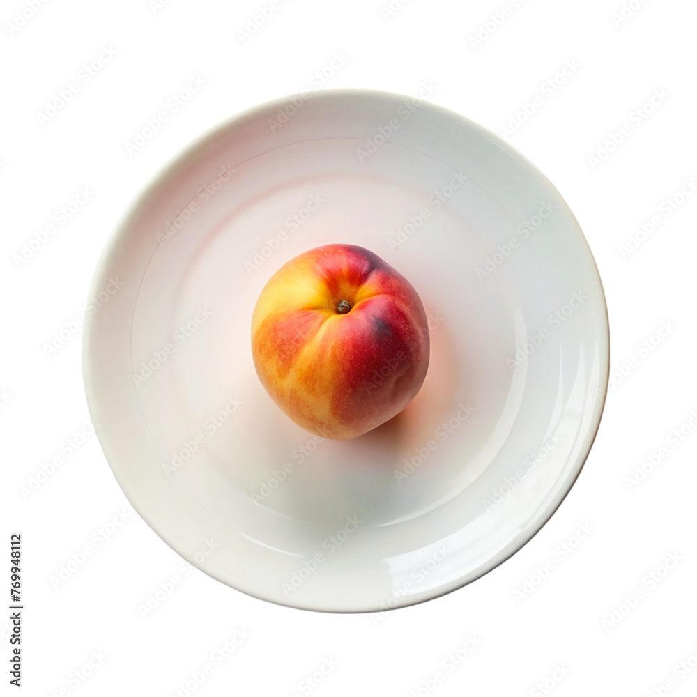 Ripe peach on a white plate. Isolated on a transparent background. Ripe peach on a white plate. Isolated on a transparent background.