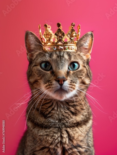 A majestic cat wearing a golden crown