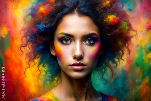 woman on multicolored background