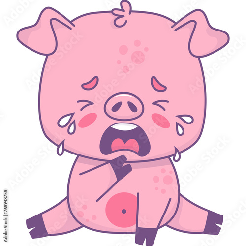 Unhappy sobbing pig