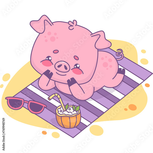 Happy pig beachgoer