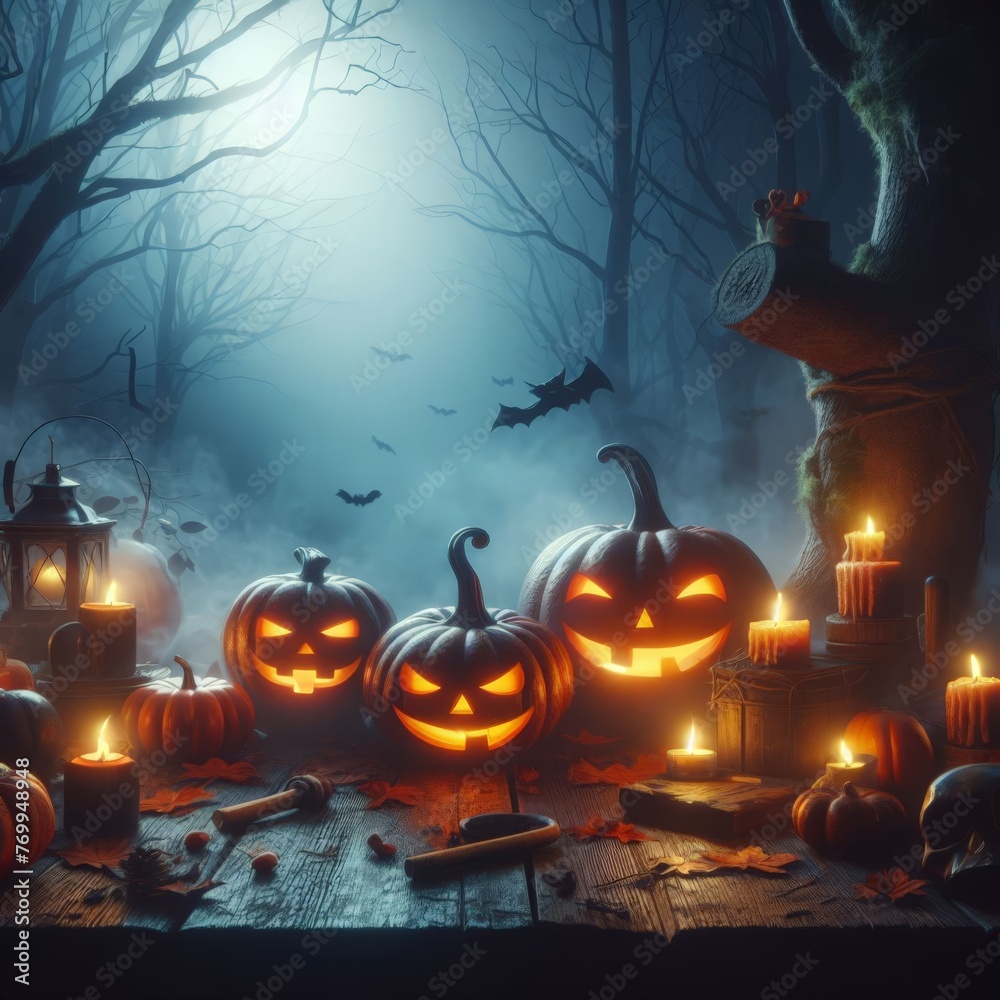 Jack O' Lanterns sit ready to scare on Halloween
