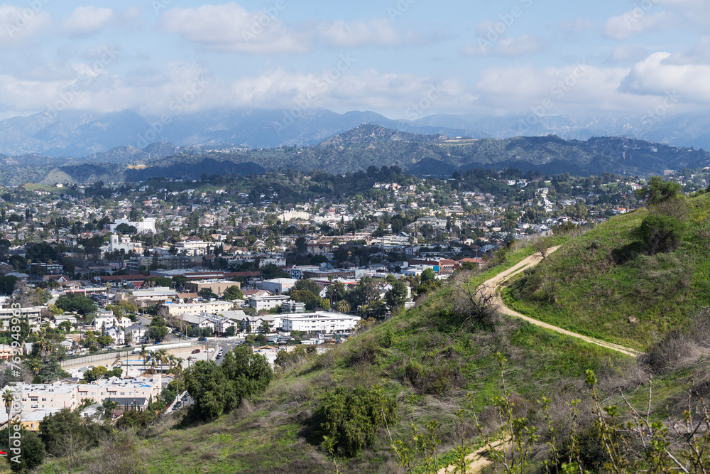 Hillside hiking trail above the Highland Park neighborhood in Los Angeles, California.