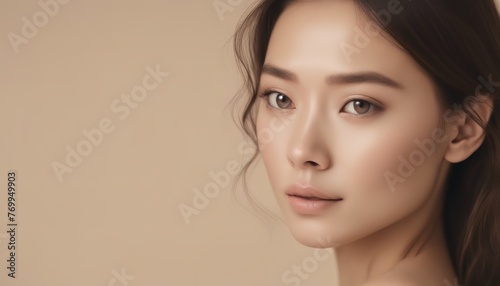 Beauty face. europe Woman with natural makeup and healthy skin portrait. Beautiful asian girl model