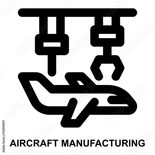 aircraft manufacturing, aerospace industry, aerospace, aircraft, airplane, manufacturing, industry expanded outline style icon for web mobile app presentation printing