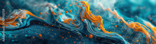 A 4K abstract wallpaper, vibrant teal-orange hues blend with creative shapes, offering a modern artistic background stimulating imagination, super realistic photo