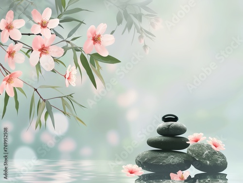 Spa background with spa stones and flowers.