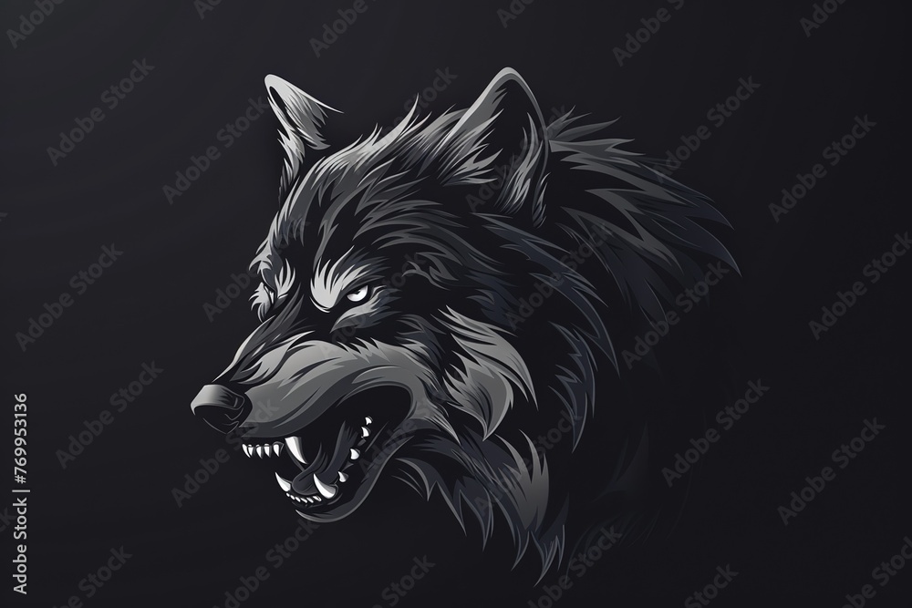 Naklejka premium Black wolf head on a black background, Vector illustration, Ai Generated