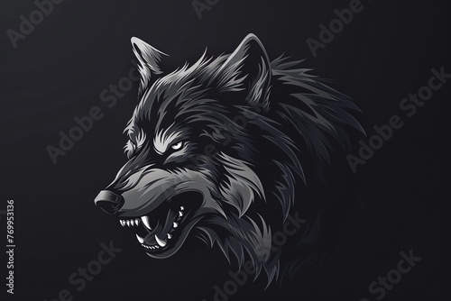 Black wolf head on a black background, Vector illustration, Ai Generated