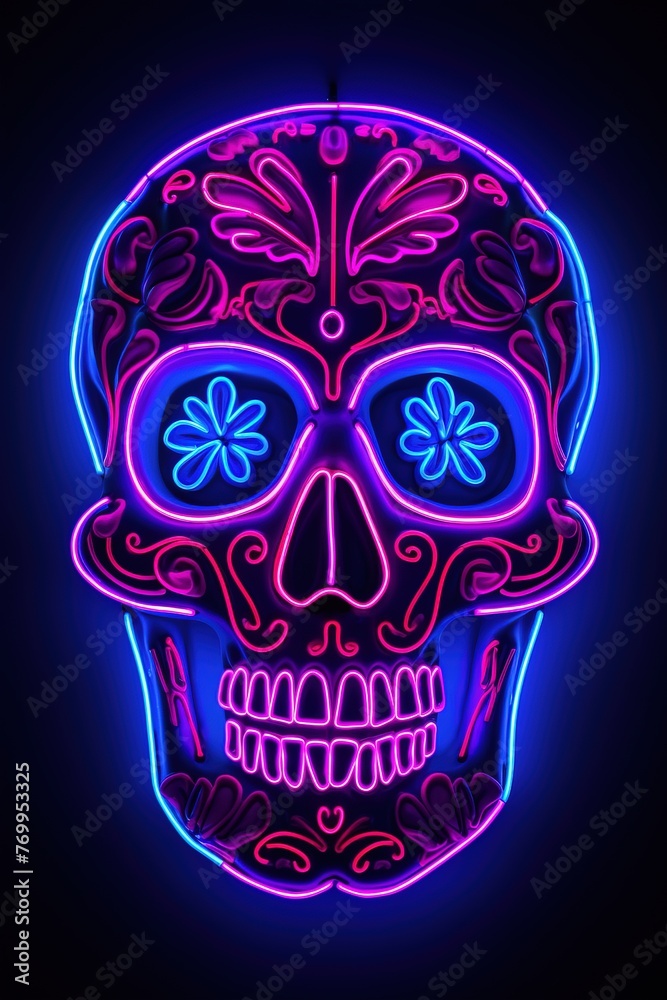 Colourful neon skull on a black background Colourful neon skull on a black background