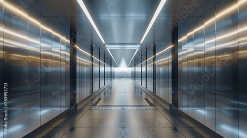 Futuristic Empty Corridors in a High-Tech Building