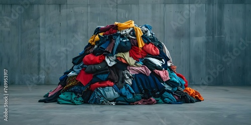 Impact of Fast Fashion: Discarded Clothes as a Symbol of Textile Waste and Pollution. Concept Environmental Degradation, Fashion Industry, Consumer Behavior, Waste Management, Sustainable Fashion