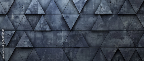 ark black and anthracite gray stone concrete mosaic tiles form a geometric pattern with fluted triangles. Textured wallpaper backdrop ideal for modern banners and backgrounds.