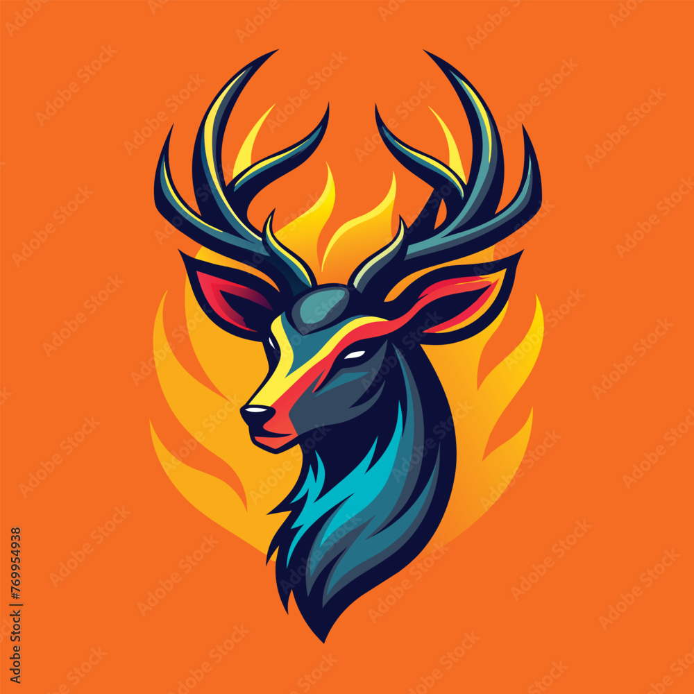 Naklejka premium Colorful deer head vector illustration.