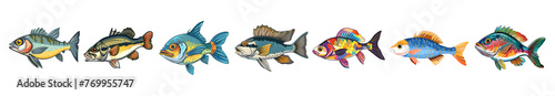 Sticker Pack of a Colorful Ocean Fish On a Transparent Background - Ai Generated